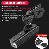ROCKBROS 1000LM Bike Light Front Lamp Type-C Rechargeable LED 4500mAh Bicycle Light Waterproof Headlight Bike Accessories - Pogo Cycles