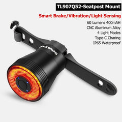 ROCKBROS Bicycle Rear Light 5 Light Modes Colorful Lamp Bike Tail Light Aluminum MTB Road Saddle Seatpost Cycling Taillight - Pogo Cycles