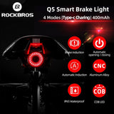 ROCKBROS Bicycle Smart Auto Brake Sensing Light IPx6 Waterproof LED Charging Cycling Taillight Bike Rear Light Accessories Q5 - Pogo Cycles