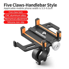ROCKBROS Phone Holder Motorcycle Electric Bicycle Smartphone CNC Aluminum Alloy Bracket Five Claws Mechanical Bike Phone Holder - Pogo Cycles