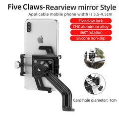 ROCKBROS Phone Holder Motorcycle Electric Bicycle Smartphone CNC Aluminum Alloy Bracket Five Claws Mechanical Bike Phone Holder - Pogo Cycles