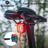 ROCKBROS Type-C Bicycle Tail Light Waterproof Flashlight for Bike 4 Modes Warning Safety Ultralight Rear Lamp Cycle Accessories - Pogo Cycles