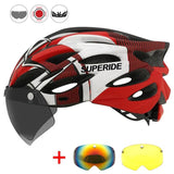 SUPERIDE Men Women Cycling Helmet with Rearlight Sports MTB Bicycle Helmet Road Bike Mountain Bike Helmet with Goggles & Visor