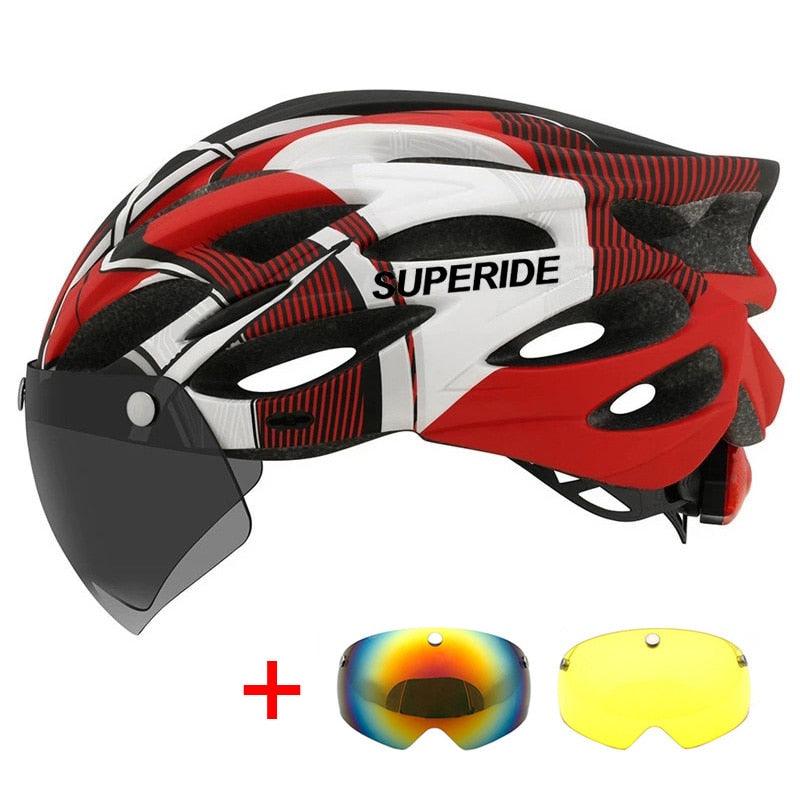 SUPERIDE Men Women Cycling Helmet with Rearlight Sports MTB Bicycle Helmet Road Bike Mountain Bike Helmet with Goggles & Visor - Pogo Cycles