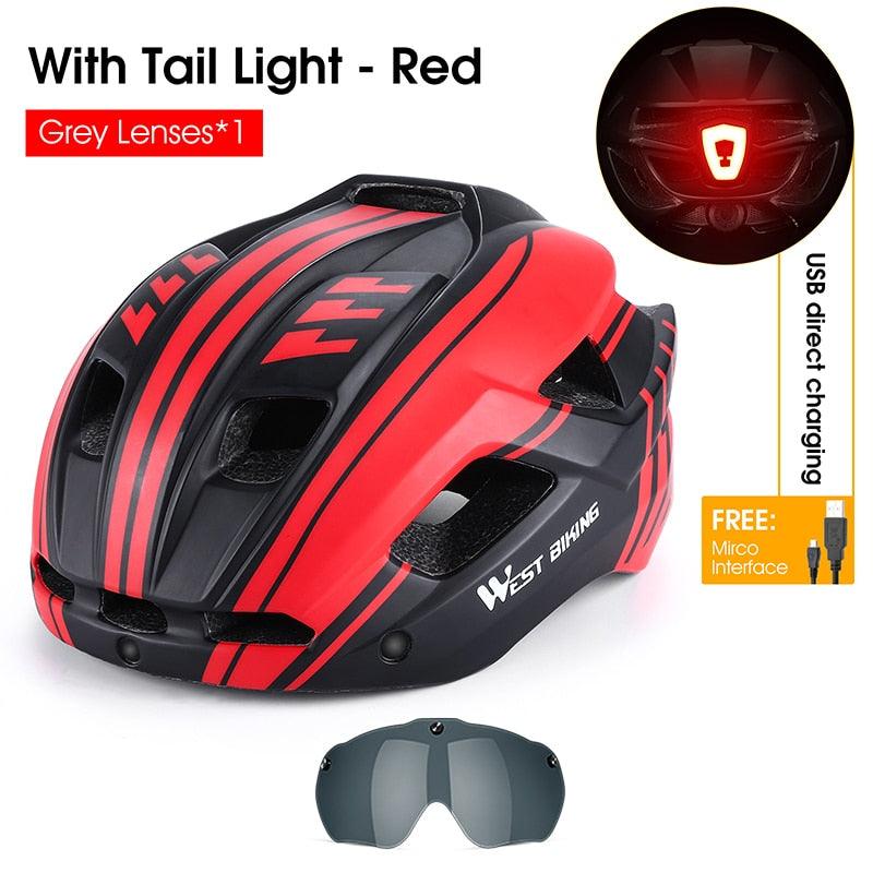 WEST BIKING Men Women Cycling Helmet With Taillight Goggles Sun Visor Lens Bicycle Helmet MTB Road Bike E-Bike Motorcycle Helmet - Pogo Cycles