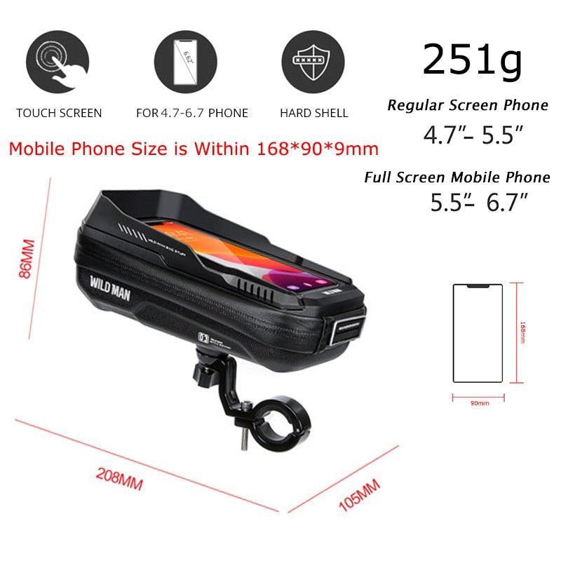 WILD MAN Rainproof Bike Bag Hard Shell Bicycle Phone Holder Case Touch Screen Cycling Bag 6.7 Inch Phone Case Mtb Accessories - Pogo Cycles