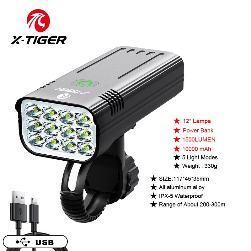 X-TIGER Bike Light Set Powerful USB Rechargeable Bright 8 LED 10000mAh Bicycle Front Lights IPX5 Waterproof Front Lamp Taillight - Pogo Cycles