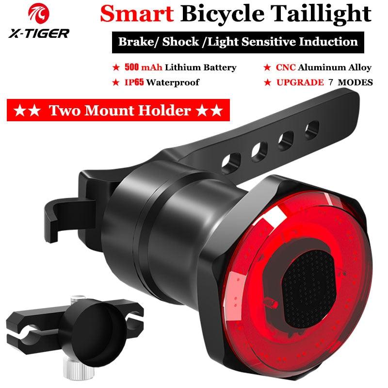 X-Tiger Bike Rear Light IPx6 Waterproof LED Charging Bicycle Smart Auto Brake Sensing Light Accessories Bike Taillight Light - Pogo Cycles